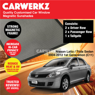 Customised Window Magnetic Sunshades for Nissan Latio Tiida 2004-2012 1st Generation (C11) Japan Sedan - CarWerkz.com