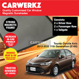 Customised Window Magnetic Sunshades for Toyota Corolla Axio 2012-2020 11th Generation (E160) Japan Sedan