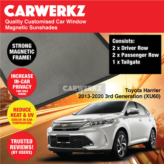 Customised Window Magnetic Sunshades for Toyota Harrier 2013-2020 3rd Generation (XU60) Japan SUV