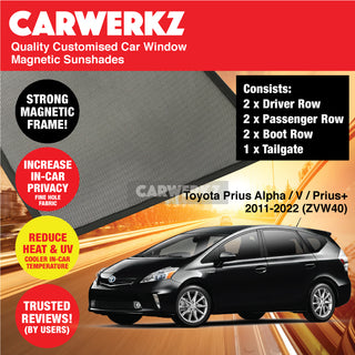 Customised Window Magnetic Sunshades for Toyota Prius Alpha Prius V Prius+ 2011-2022 3rd Generation (ZVW40) Japan Hybrid MPV