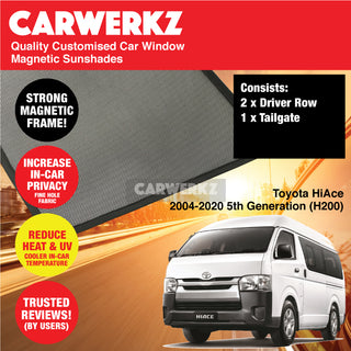 Customised Window Magnetic Sunshades for Toyota HiAce 2004-2020 5th Generation (H200) Japan Commercial Van
