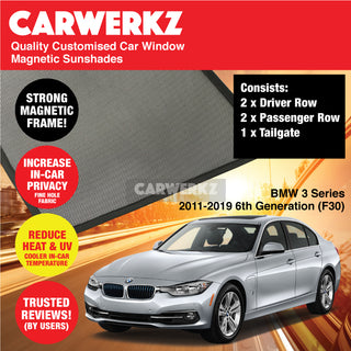 Customised Window Magnetic Sunshades BMW 3 Series 2011-2019 6th Generation (F30) Luxury Germany Sedan - CarWerkz.com