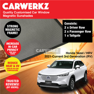 Customised Window Magnetic Sunshades for Honda Vezel HRV Petrol Hybrid 2021-Current 3rd Generation (RV) Japan SUV
