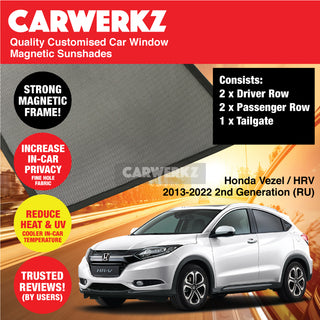 Customised Window Magnetic Sunshades for Honda Vezel HRV Petrol Hybrid 2013-2022 2nd Generation (RU) Japan SUV