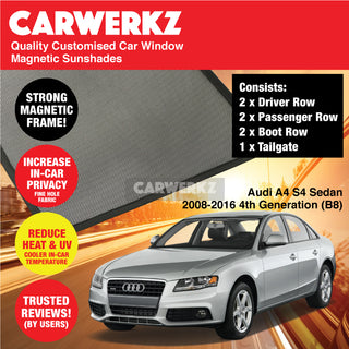 Audi A4 S4 Sedan 2008-2016 4th Generation (B8) Customised Germany Car Window Magnetic Sunshades