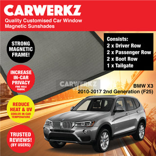 Customised Window Magnetic Sunshades for BMW X3 2010-2017 2nd Generation (F25) Germany SUV - CarWerkz.com
