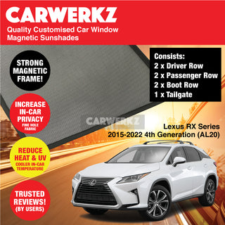 Customised Window Magnetic Sunshades for Lexus RX Series 2015-2022 4th Generation (AL20) Japan Hybrid SUV - CarWerkz.com
