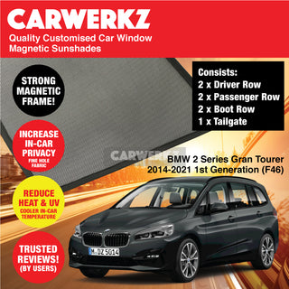 Customised Window Magnetic Sunshades BMW 2 Series Gran Tourer 2014-2021 1st Generation (F46) Luxury German Subcompact MPV - CarWerkz.com