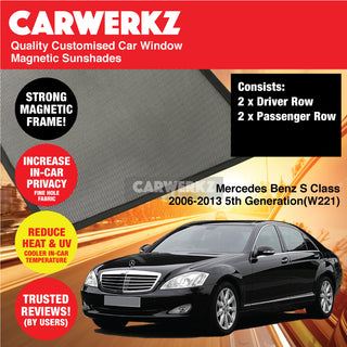 Customised Window Magnetic Sunshades for Mercedes Benz S Class 2006-2013 5th Generation (W221) (Long Wheel Base) Germany SUV - CarWerkz.com
