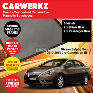 Customised Window Magnetic Sunshades for Nissan Sylphy Sentra 2012-2019 3rd Generation (B17) Japan Sedan - CarWerkz.com