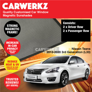 Customised Window Magnetic Sunshades for Nissan Teana 2013-2020 3rd Generation (L33) Japan Sedan - CarWerkz.com
