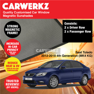 Customised Window Magnetic Sunshades for Seat Toledo 2012-2019 4th Generation (MK4 KG) Spain Sedan - CarWerkz.com