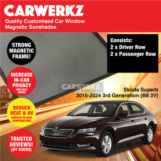 Customised Window Magnetic Sunshades for Skoda Superb 2015-2024 3rd Generation (B8 3V) Czech Republic Sedan - CarWerkz.com