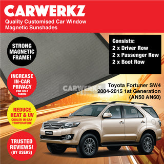 Customised Window Magnetic Sunshades for Toyota Fortuner SW4 2004-2015 1st Generation (AN50 AN60) Japan SUV - CarWerkz.com