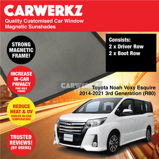 Customised Window Magnetic Sunshades for Toyota Noah Voxy Esquire 2014-2021 3rd Generation (R80) Japan Hybrid MPV