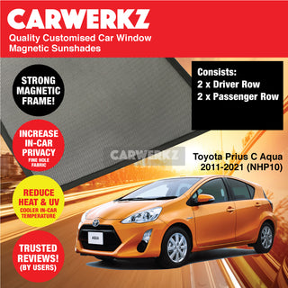 Customised Window Magnetic Sunshades for Toyota Prius C Aqua 2011-2021 1st Generation (NHP10) Japan Hybrid Hatchback - CarWerkz.com