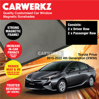 Customised Window Magnetic Sunshades for Toyota Prius Sedan 2015-2022 4th Generation (XW50) Japan Hybrid Sedan - CarWerkz.com