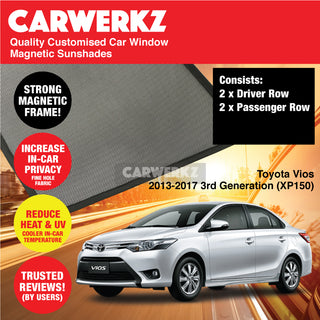 Customised Window Magnetic Sunshades for Toyota Vios 2013-2017 3rd Generation (XP150) Japan Sedan - CarWerkz.com