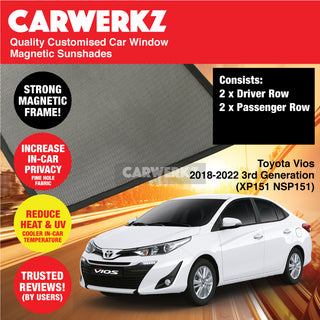 Customised Window Magnetic Sunshades for Toyota Vios 2018-2022 3rd Generation (XP151 NSP151 Facelift) Japan Sedan - CarWerkz.com