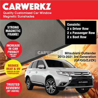 Customised Window Magnetic Sunshades for Mitsubishi Outlander 2013-2021 3rd Generation (GF/ GG/ ZJ/ ZK) Japan SUV - CarWerkz.com