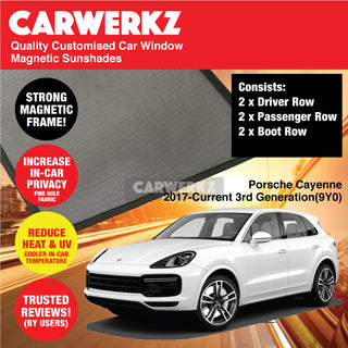 Customised Window Magnetic Sunshades for Porsche Cayenne 2017-Current 3rd Generation (9Y0) Germany SUV - CarWerkz.com