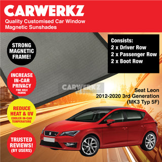 Customised Window Magnetic Sunshades for Seat Leon 2012-2020 3rd Generation (MK3 Typ 5F) Spain Hatchback - CarWerkz.com