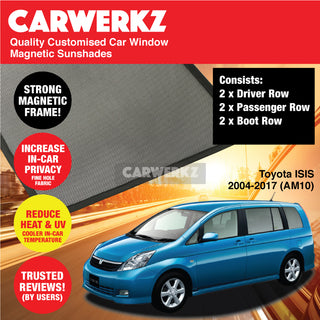 Customised Window Magnetic Sunshades for Toyota ISIS 2004-2017 1st Generation (AM10) Japan MPV - CarWerkz.com