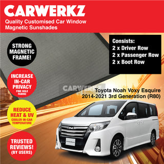 Customised Window Magnetic Sunshades for Toyota Noah Voxy Esquire 2014-2021 3rd Generation (R80) Japan Hybrid MPV
