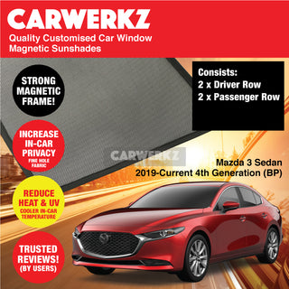 Customised Window Magnetic Sunshades for Mazda 3 Axela 2019-Current 4th Generation (BP) Japan Sedan - CarWerkz.com