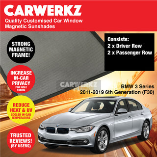 Customised Window Magnetic Sunshades BMW 3 Series 2011-2019 6th Generation (F30) Luxury Germany Sedan - CarWerkz.com