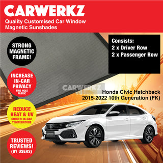 Customised Window Magnetic Sunshades for Honda Civic 2015-2022 10th Generation (FK) Japan Hatchback - CarWerkz.com