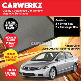 Customised Window Magnetic Sunshades for Honda Civic 2005-2012 8th Generation (FD) Japan Sedan - CarWerkz.com
