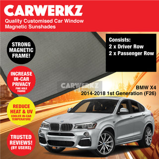 Customised Window Magnetic Sunshades for BMW X4 2014-2018 1st Generation (F26) Germany SUV Coupe - CarWerkz.com