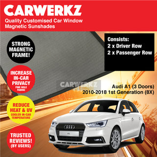 Customised Window Magnetic Sunshades for Audi A1 2010-2018 1st Generation (8X) Germany 3 Door Hatchback - CarWerkz.com