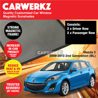 Customised Window Magnetic Sunshades for Mazda 3 Axela 2009-2013 2nd Generation (BL) Japan Sedan - CarWerkz.com