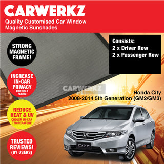 Customised Window Magnetic Sunshades for Honda City 2008-2014 5th Generation (GM2/ GM3) Japan Sedan - CarWerkz.com