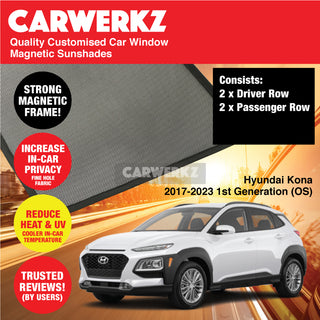 Customised Window Magnetic Sunshades for Hyundai Kona 2017-2023 1st Generation (OS) Korea SUV - CarWerkz.com
