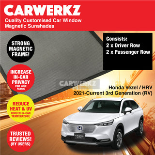 Customised Window Magnetic Sunshades for Honda Vezel HRV Petrol Hybrid 2021-Current 3rd Generation (RV) Japan SUV