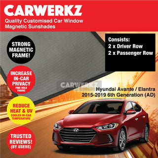 Customised Window Magnetic Sunshades for Hyundai Avante Elantra 2015-2019 6th Generation (AD) Korea Sedan - CarWerkz.com