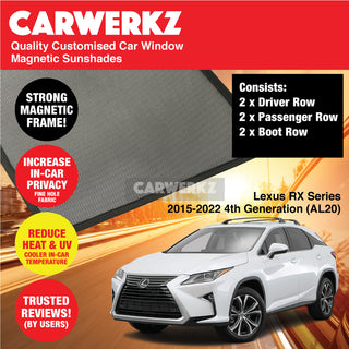 Customised Window Magnetic Sunshades for Lexus RX Series 2015-2022 4th Generation (AL20) Japan Hybrid SUV - CarWerkz.com