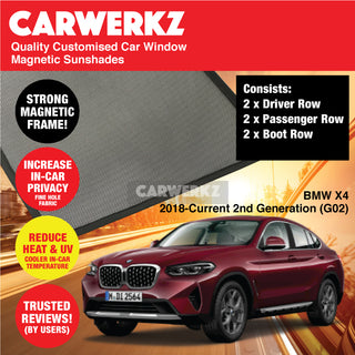 Customised Window Magnetic Sunshades for BMW X4 2018-Current 2nd Generation (G02) Germany SUV Coupe - CarWerkz.com