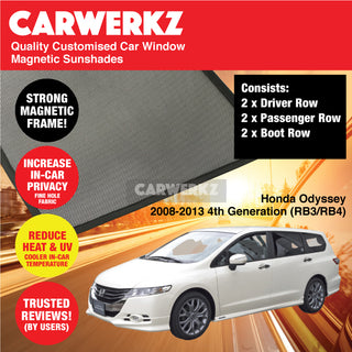 Customised Window Magnetic Sunshades for Honda Odyssey 2008-2013 4th Generation (RB3 RB4) Japan MPV - CarWerkz.com