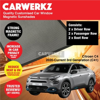 Customised Window Magnetic Sunshades for Citroen C4 e-C4 2020-Current 3rd Generation (C41 C43) France SUV