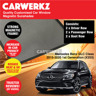 Customised Window Magnetic Sunshades for Mercedes Benz GLC Class 2015-2020 1st Generation (X253) Germany SUV - CarWerkz.com
