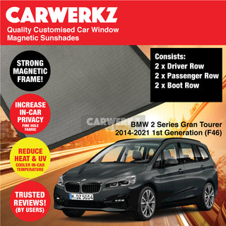 Customised Window Magnetic Sunshades BMW 2 Series Gran Tourer 2014-2021 1st Generation (F46) Luxury German Subcompact MPV - CarWerkz.com