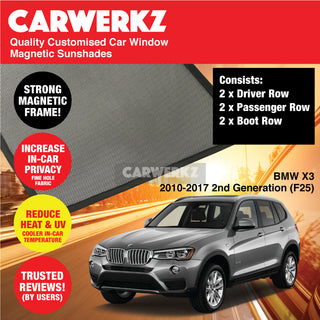 Customised Window Magnetic Sunshades for BMW X3 2010-2017 2nd Generation (F25) Germany SUV - CarWerkz.com