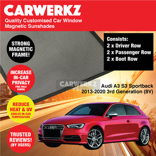 Audi A3 S3 Sportback 2013-2020 3rd Generation (8V) Germany Hatchback Car Customised Magnetic Sunshades - CarWerkz.com