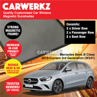 Customised Window Magnetic Sunshades for Mercedes Benz B Class 2019-Current 3rd Generation (W247) Germany Hatchback
