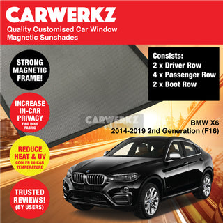 Customised Window Magnetic Sunshades for BMW X6 2014-2019 2nd Generation (F16) Germany SUV Coupe - CarWerkz.com