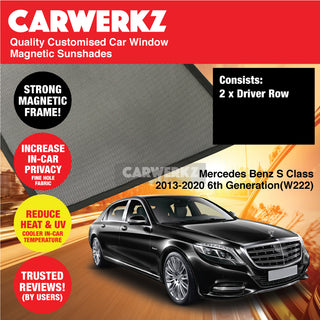 Customised Window Magnetic Sunshades for Mercedes Benz S Class 2013-2020 6th Generation (W222) (Short Wheel Base) Germany Sedan - CarWerkz.com